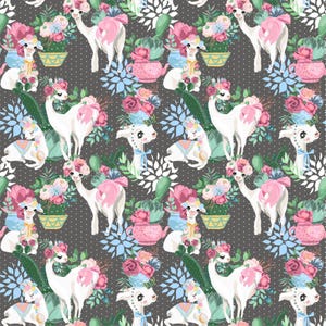 Llama Cactus Fabric by the Yard. Alpaca Southwest (LLM7)