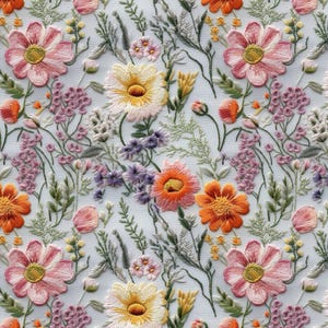 Please read before ordering this print--This pattern is a PRINTED Embroidery Fabric, NOT Actual Embroidery Fabric, NO Texture (FLWEMB3)
