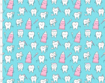 MED51 - Cute Dental Fabric, Health Care Fabric, Health Fabric, Dentistry Fabric, Custom Printed Fabric