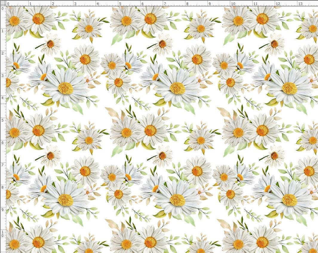 Daisy Flower Fabric, White Daisy Fabric, Daisy Fabric, White Daisy, Custom Printed Fabric by The Yard (FLW120)