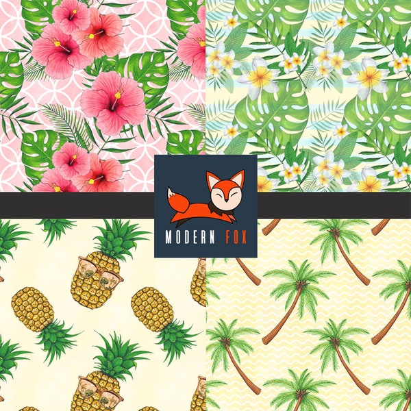 Tropical Flower Fabric, Hawaiian Flowers, Summer Fabric, Hibiscus Flower, Pineapple Fabric By The Yard (SUM14)