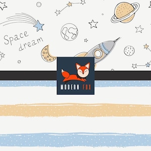 GLX8- Space Dream, Planets, Outer Space, Solar System, Galaxy Fabric, Rocket Fabric Custom Printed Fabric By the yard