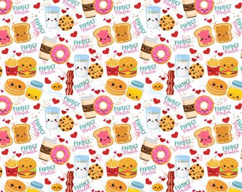 VAL89 - Perfect Match Valentines Fabric, Sweet Valentines Fabric, Valentines Fabric, Custom Printed Fabric