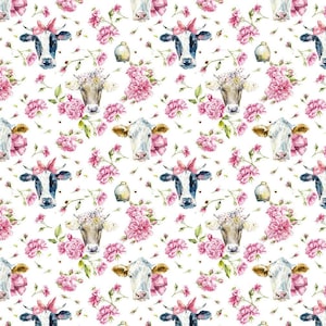 Flower Cow Fabric, Heifer Cow Fabric, Cows Fabric, Custom Printed Fabric by the Yard (CW1)