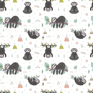 Sloth Fabric by the Yard. Sloth Wild Animal Jungle Pattern (SLTH3)