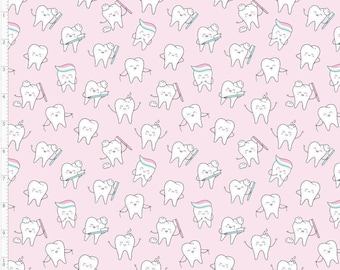 MED52 - Cute Dental Fabric, Health Care Fabric, Health Fabric, Dentistry Fabric, Custom Printed Fabric