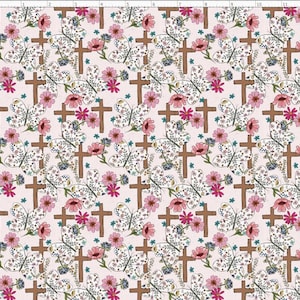 ET142 - Cross, Faith, Butterfly, Christian Religion Easter fabric, Jesus Christ Fabric, Cross Fabric, Custom Printed Fabric By The Yard