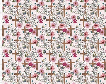 ET142 - Cross, Faith, Butterfly, Christian Religion Easter fabric, Jesus Christ Fabric, Cross Fabric, Custom Printed Fabric By The Yard