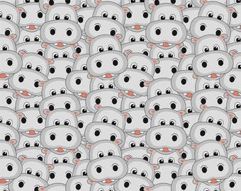 Hippopotamus Fabric by the Yard. Wild Animal Jungle Pattern, Cute Animal Fabric, Custom Printed Fabric (HPO1)