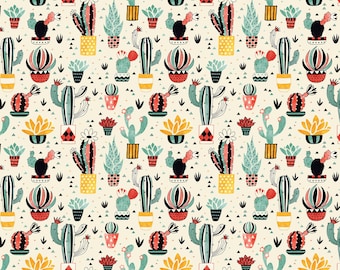 Southwestern Cactus Modern Pattern Fabric, Custom Printed Fabric By the yard (CTUS7)