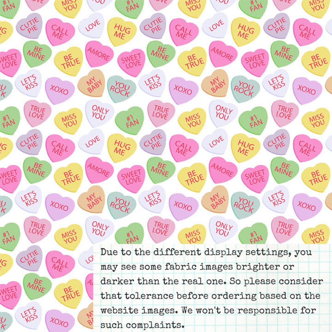 VAL44 Candy Hearts Fabric, Valentines Heart Fabric, Candy Fabric