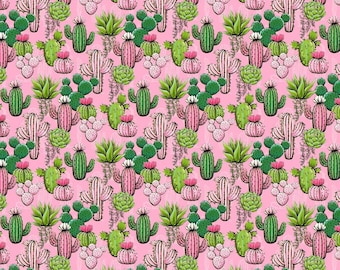 Cactus, Succulent Fabric, Botanical Succulents Fabric, Pink Cactus Fabric (CTUS16)