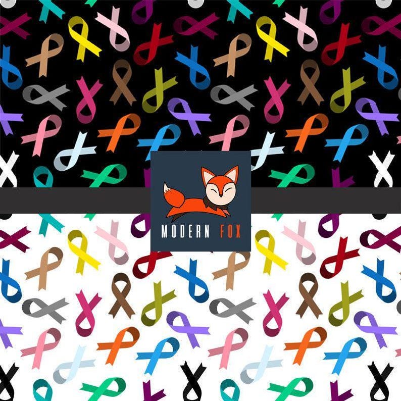 AWAR38 - Cancer Awareness Fabric, Orange Ribbon Awareness, gray ribbon, Blue Ribbon, Red Ribbon, Green Ribbon Awareness Month bild 1