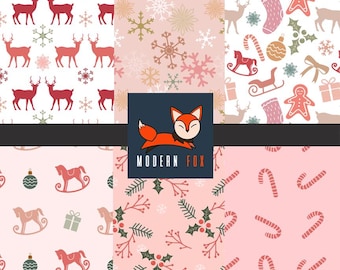WNT417 - Christmas Deer Fabric, Pink Christmas Reindeer Fabric,  Woodland Forest Fabric, Holidays Fabric Fabric By The Yard