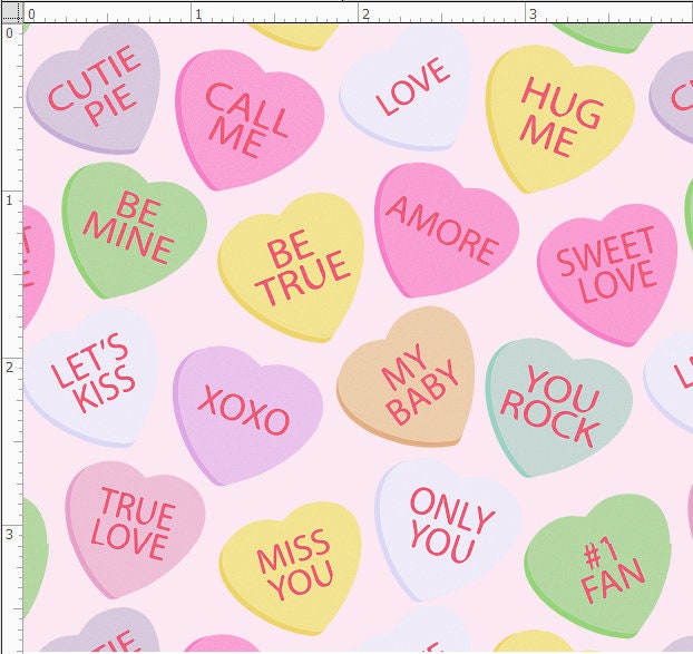 Candy Hearts Fabric Valentines Heart Fabric Candy Fabric Etsy