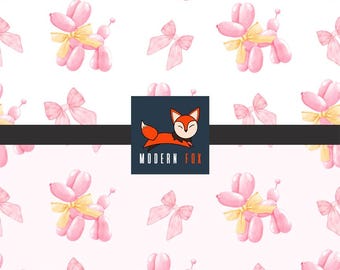 NOVL14 - Pink Coquette Bow and Balloon Dog Fabric, Balloons Fabric, Birthday Celebration Fabric, Custom Print Fabric