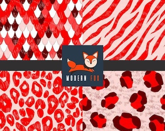 APR21 - Red Animal Prints Fabric, Custom Printed Fabric By The Yard