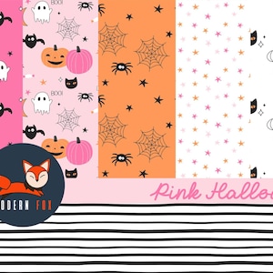 Pink Halloween Fabric By The Yard, Halloween Fabric, Pink Pumpkin, Sugar Skulls Fabric, Custom Print Fabric (HAL150)