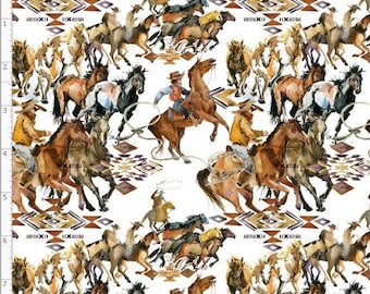 Cowboy Fabric,  Western Fabric , Southwestern Fabric, Cow, Rodeo Fabric, Barrel Racing, Horse Fabric (WES30)