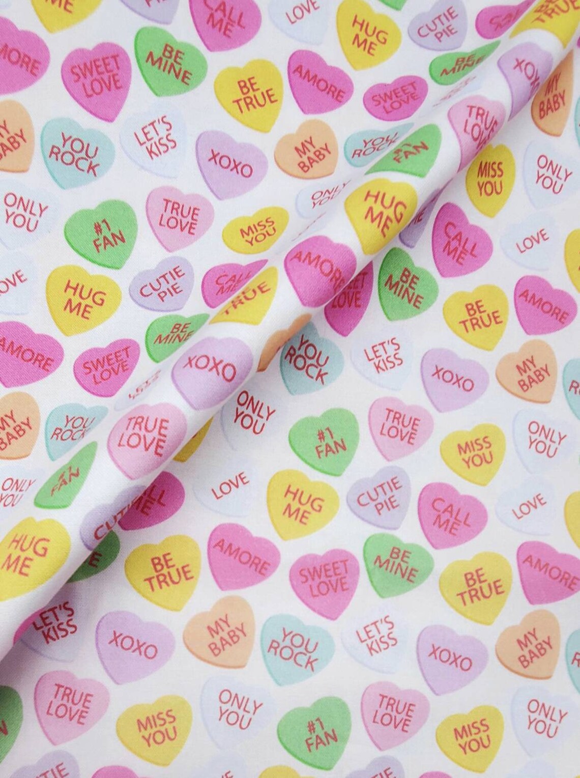 Candy Hearts Fabric Valentines Heart Fabric Candy Fabric Etsy