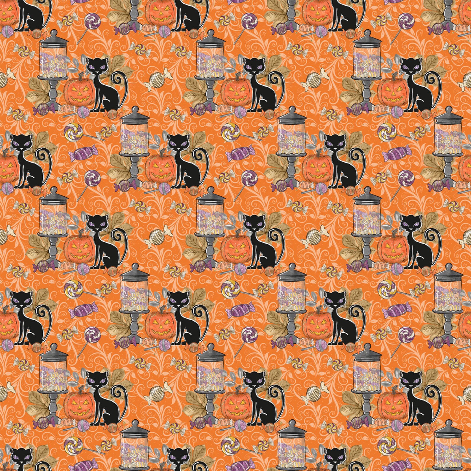 Halloween Cat Fabric By The Yard Black Cat Fabric Pumpkin Etsy