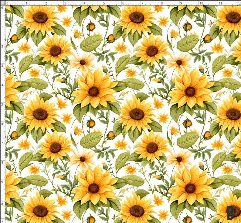 Sunflower Textiles FLW278 - Sunflower Fabric, Yellow Sunflowers Fabric Pattern, Custom ...