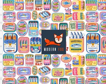 SARD4 - Coastal Sardines, Sardine Can, Fish Tin Retro, Custom Print Fabric