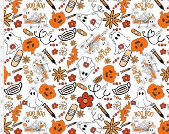 Halloween Nurse Fabric, Cute Halloween Fabric, Custom Print Fabric (HAL212)