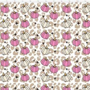 Thanksgiving Fabric, Leopard Fall Pumpkin By The Yard, Leopard Pumpkin Fabric, Custom Printed Fabric By The Yard (FAL79)