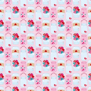 VAL82 - Mason Jar and Heart Fabric, Valentine Heart Fabric, Jar of Hearts Fabric By The Yard