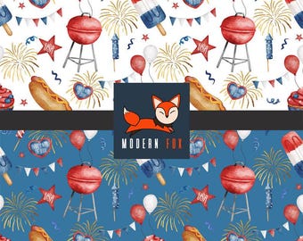 4th July Fabric, 4TH July cookout, Party Fabric, USA Patriotic Fabric, Hotdog BBQ Fabric by the Yard (ID77)
