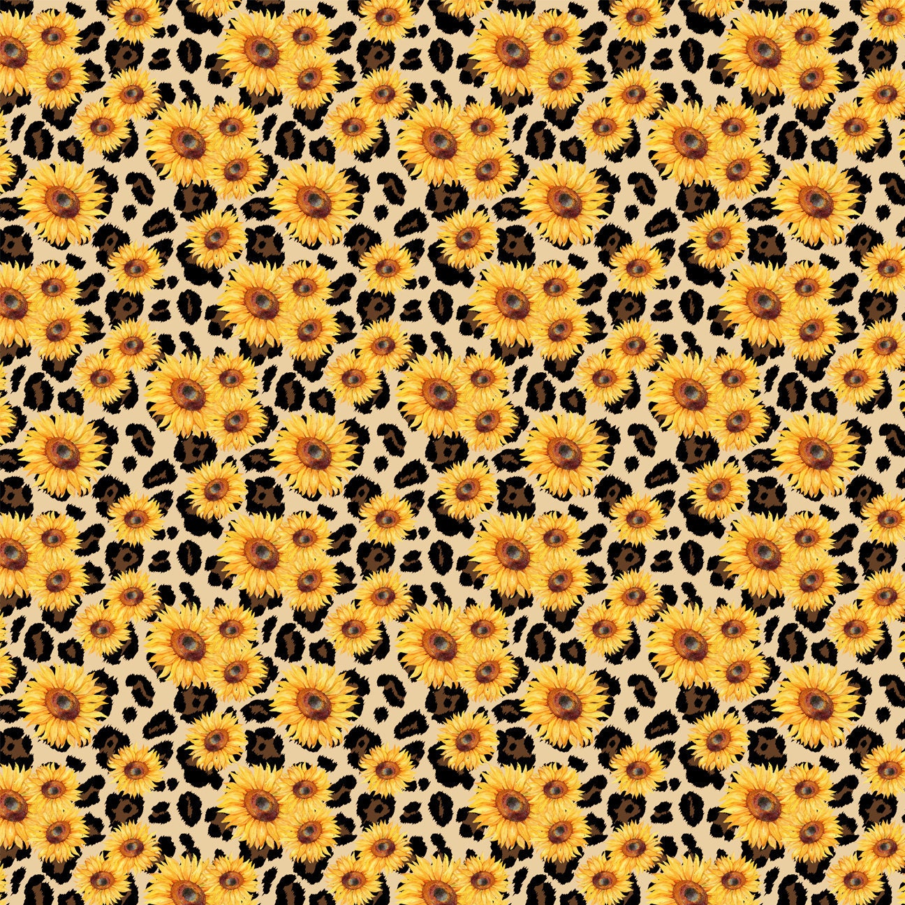 Sunflower Cheetah Fabric Sunflower Leopard Fabric Custom Etsy