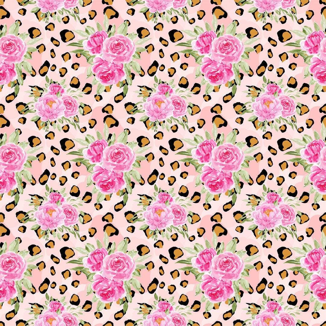 Pink Leopard Fabric - Flower Leopard Fabric, Wild Animal Print