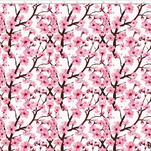 FLW284 - Cherry Blossom Pattern Fabric, Sakura Pattern Fabric, Pink Flower Fabric, Custom Printed Fabric by The Yard C
