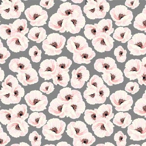 Floral Fabric,  Flower Fabric, Spring Flower Fabric, Pink Flower on Gray Fabric Custom Printed Fabric by The Yard (FLW59)