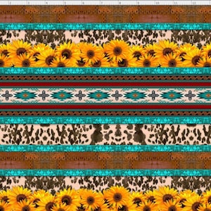 Southwestern Fabric, Rodeo Fabric, Cowhide, Sunflower Fabric, Custom Print Fabric (WES12)