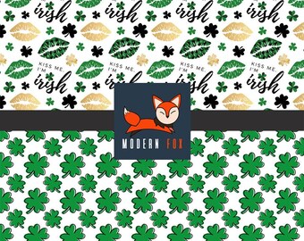 STP30 - Kiss Me I'm Irish, Four Leaf Clover, Shamrock, St. Patrick's Day Fabric, St. Patrick's Fabric, Custom Printed Fabric By The Yard