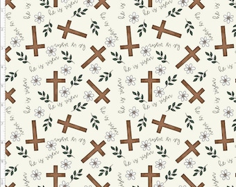 ET143 - He is Risen, Cross, Faith, Christian Religion Easter fabric, Jesus Christ Fabric, Custom Printed Fabric By The Yard
