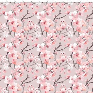 FLW284 - Cherry Blossom Pattern Fabric, Sakura Pattern Fabric, Pink Flower Fabric, Custom Printed Fabric by The Yard D