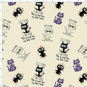 CT15 - Grumpy Cat Fabric, I'm Fine Fabric, Cat Fabric, Angry Cat Fabric, I'm fine. This is just how my face looks, Custom Printed Fabric afbeelding 1