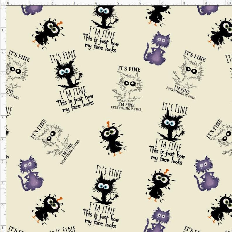 CT15 - Grumpy Cat Fabric, I'm Fine Fabric, Cat Fabric, Angry Cat Fabric, I'm fine. This is just how my face looks, Custom Printed Fabric afbeelding 1
