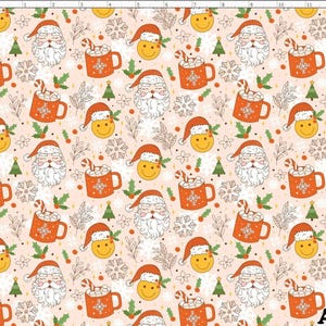 Christmas Santa Claus Fabric, Holidays Fabric, Retro Christmas, Snowflakes Fabric, Vintage Christmas Fabric By The Yard (WNT280)