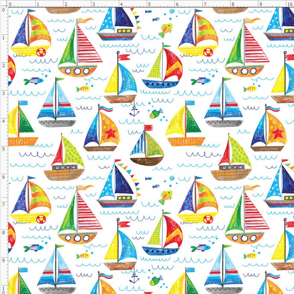 Sailboats, Custom Printed Fabric By the yard (SALB1)
