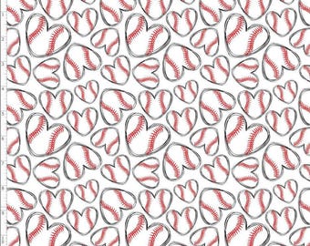 BSB6 - Baseball Heart Fabric, Sport Fabric, Baseball Fabric, Custom Printed Fabric By the Yard