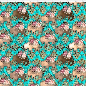 Cow Girl Fabric, Cowboy Fabric , Southwestern Fabric, Aztec, Rodeo Fabric, Thunderbird, Bison, Custom Printed Fabric (WES18) image 1