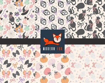 HAL297 - Coquette Halloween Ghost Fabric, Witch, Black Cat Halloween Fabric, Custom Printed Fabric By The Yard