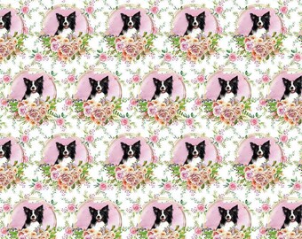Adorable Border Collie Dog Fabric by the Yard, Border Collie Puppies, Pet Fabric, Fabric By the yard (DG16)