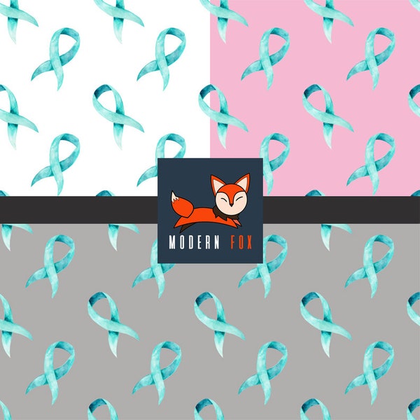 Ovarian Cancer Awareness Fabric, Teal Ribbon Awareness, Green Ribbon, Cervical Cancer Awareness, Custom Print Fabric (AWAR21)