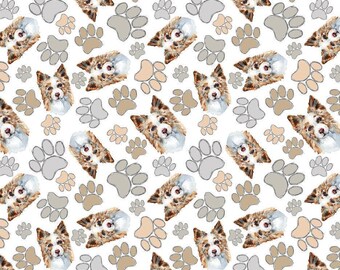 Adorable Border Collie Dog Fabric by the Yard, Border Collie Puppies, Pet Fabric, Fabric By the yard (DG15)