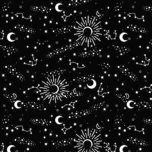 STR14 - Dark Sky, Celestial Fabric, Half Moon Fabric, Moon and Star fabric, Custom Printed Fabric By The Yard